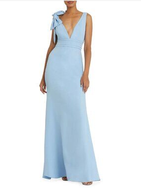 Mac Duggal Bow Shoulder V-Neck Gown